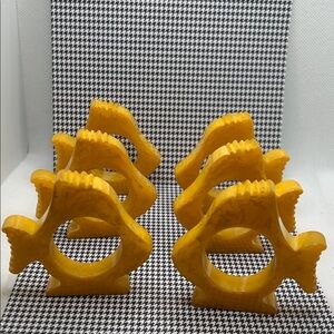 Vintage Bakelite Napkin Rings(6)- Fish Shape, 1940s - excellent condition-yellow